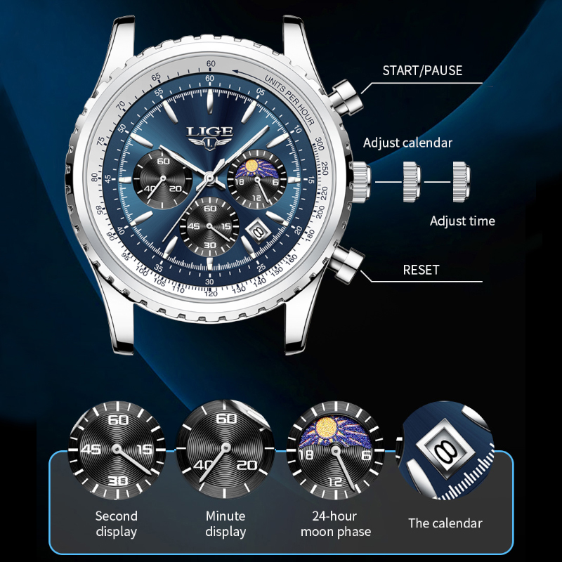 LIGE Brand Luxury Quartz Man W - Luxury Watch Investment recension och pris