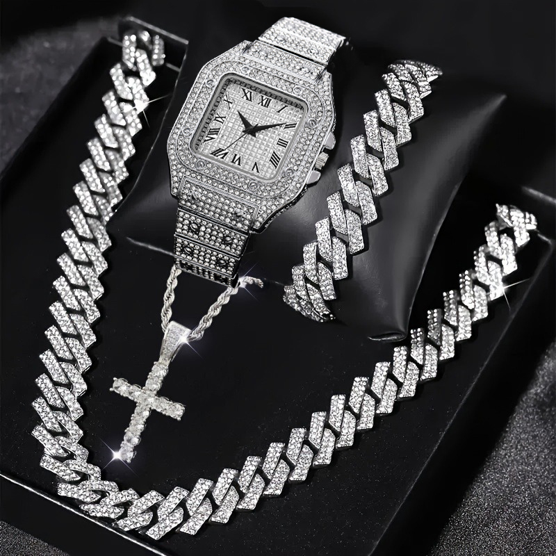 4PCS Fashion Iced Out Square M - Luxury Watch Iceberg recension och pris